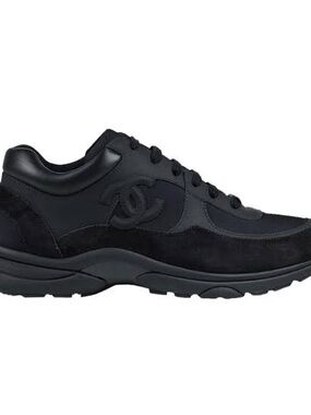 CHANEL Black Women’s Suede & Leather Lace-Up Sneaker